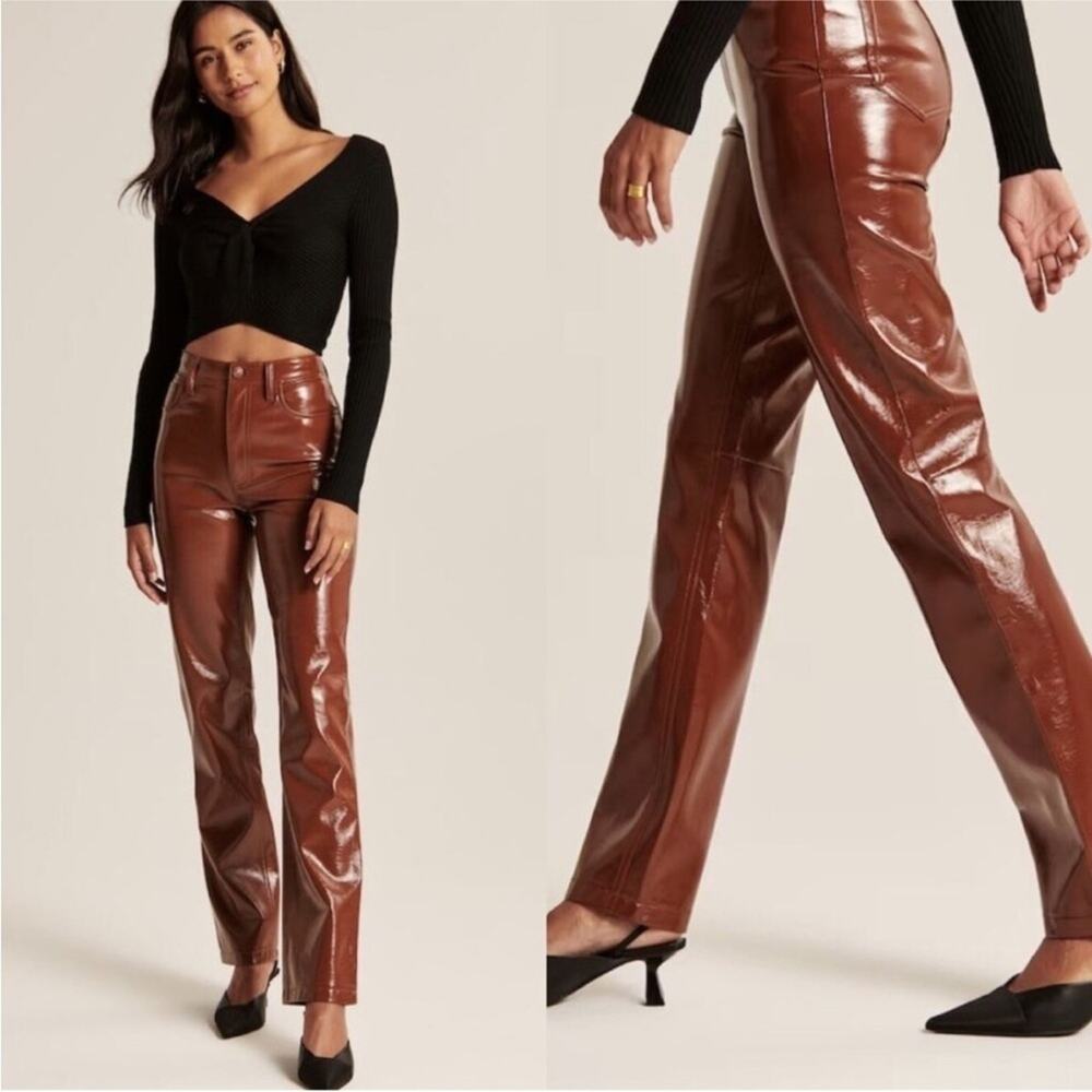 Abercrombie & Fitch Curve Love 90s Straight Ultra High Rise Faux Leather Pants 6